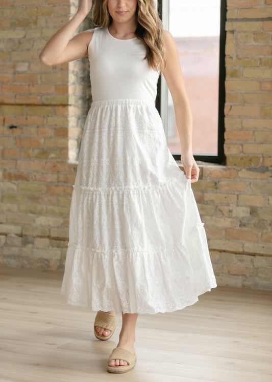 Serena White Eyelet Sleeveless Maxi Dress IC Dresses