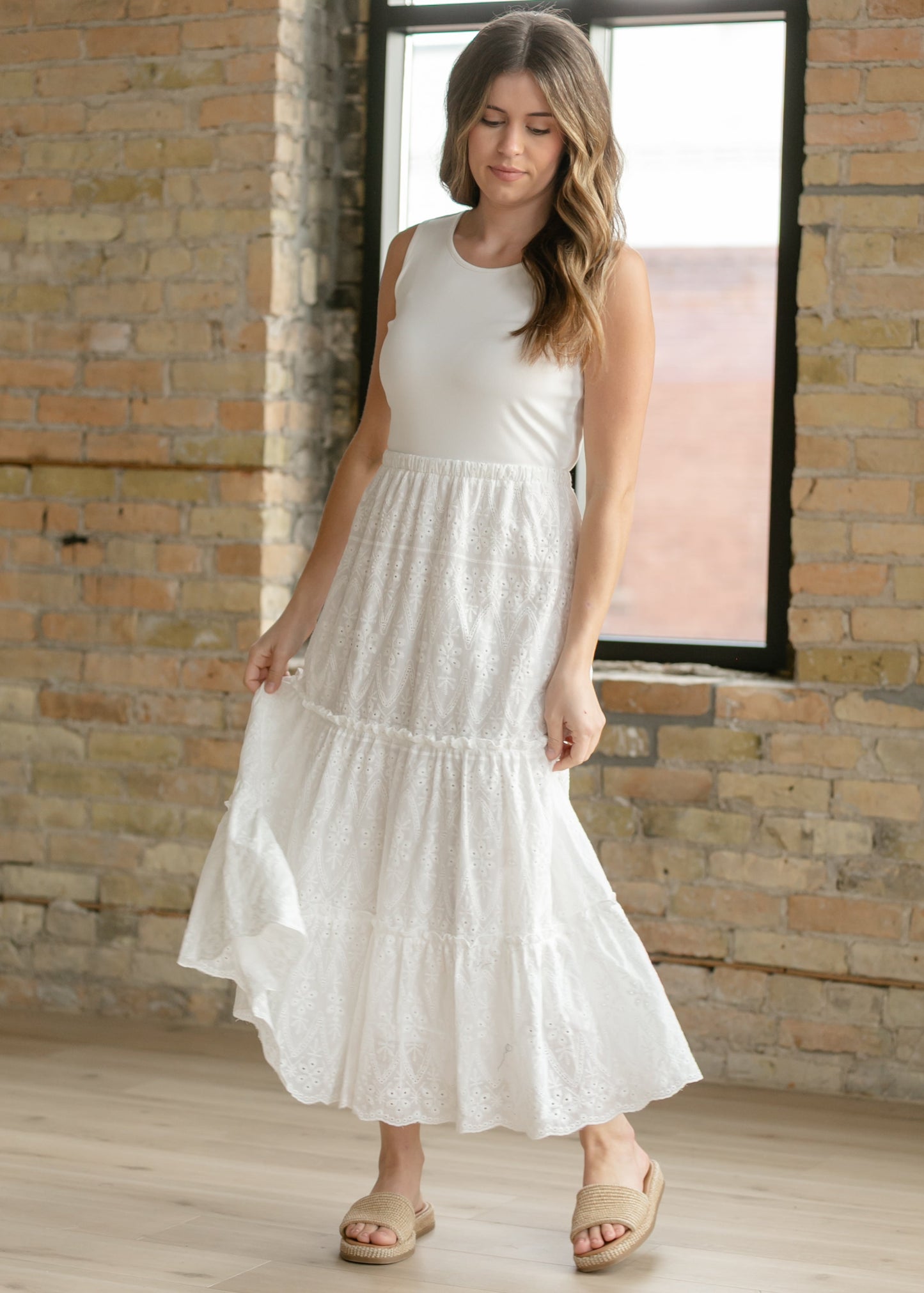 Serena White Eyelet Sleeveless Maxi Dress IC Dresses