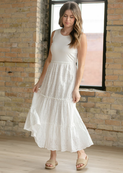 Serena White Eyelet Sleeveless Maxi Dress IC Dresses