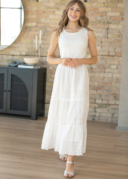 Serena White Eyelet Sleeveless Maxi Dress IC Dresses