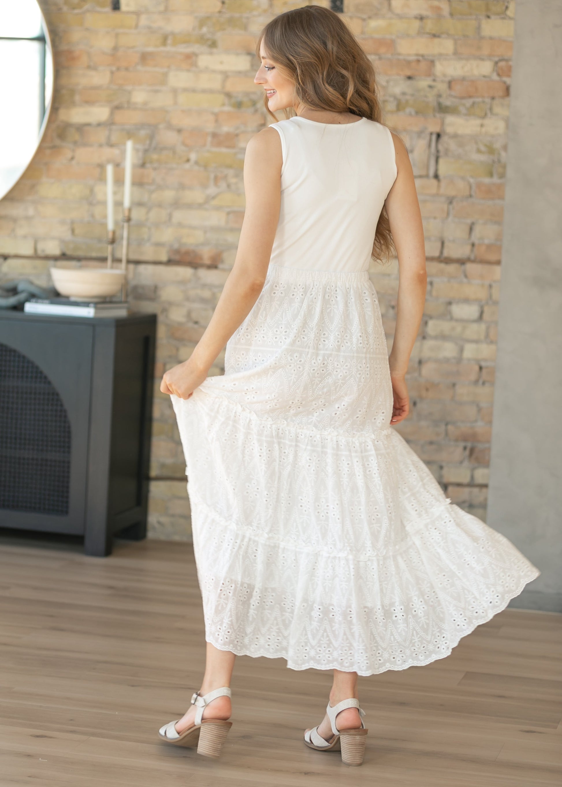 Serena White Eyelet Sleeveless Maxi Dress IC Dresses