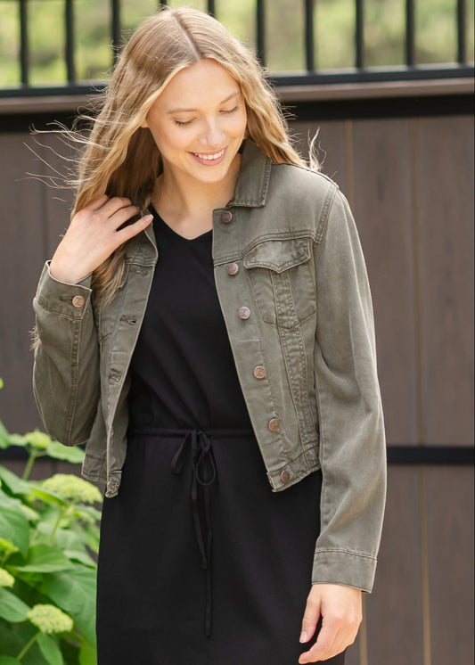 Shea Lightweight Denim Jacket IC Tops Olive / XS