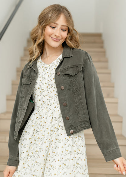 Shea Olive Lightweight Denim Jacket IC Tops