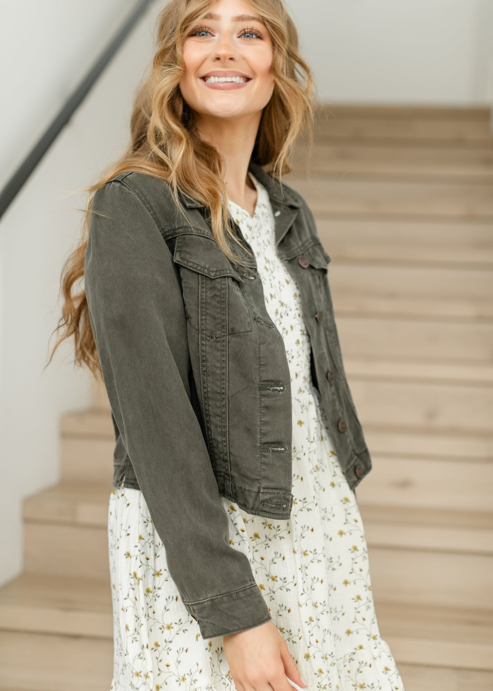 Shea Olive Lightweight Denim Jacket IC Tops