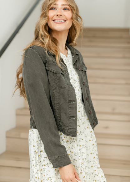 Shea Olive Lightweight Denim Jacket IC Tops