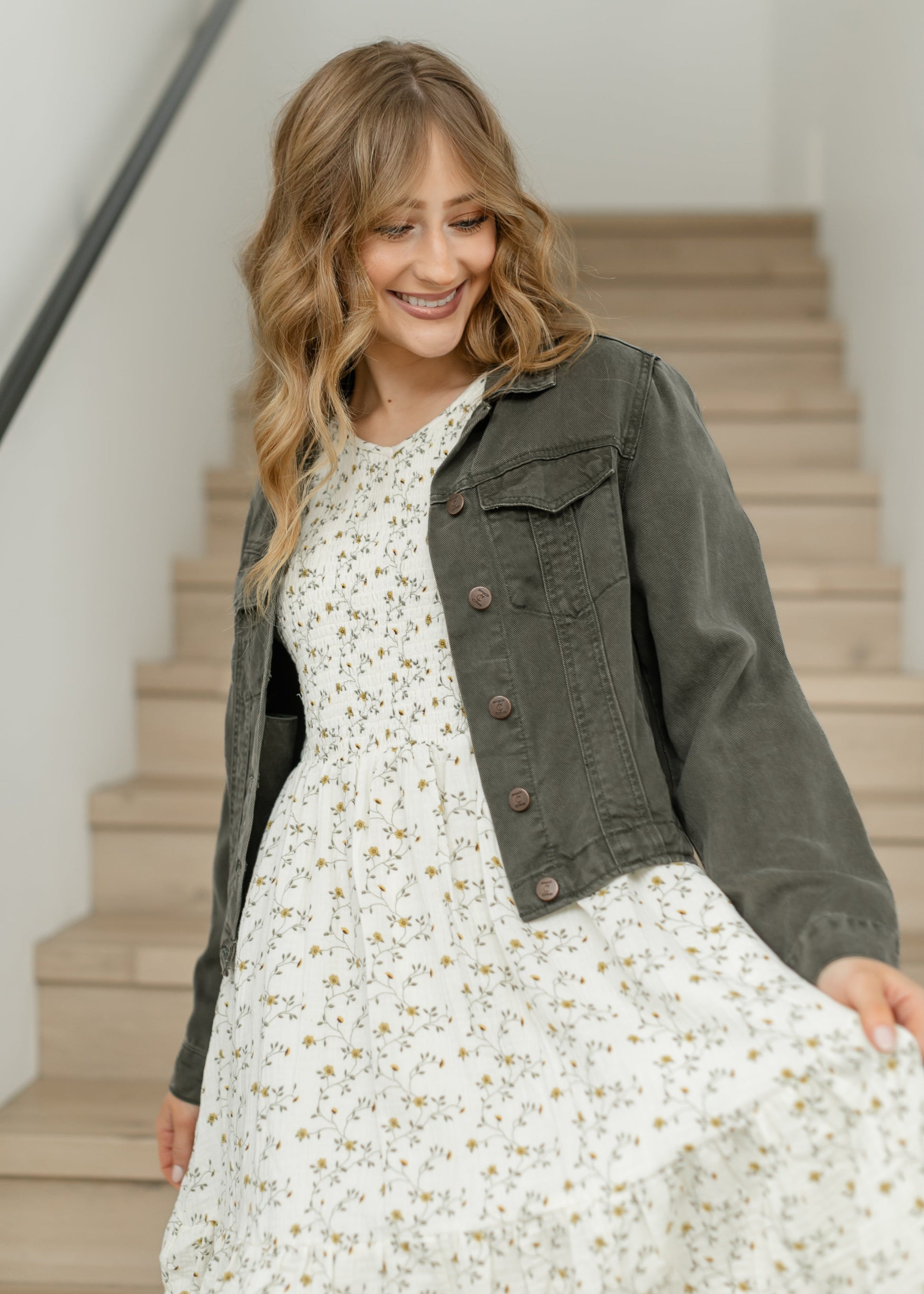 Shea Olive Lightweight Denim Jacket IC Tops