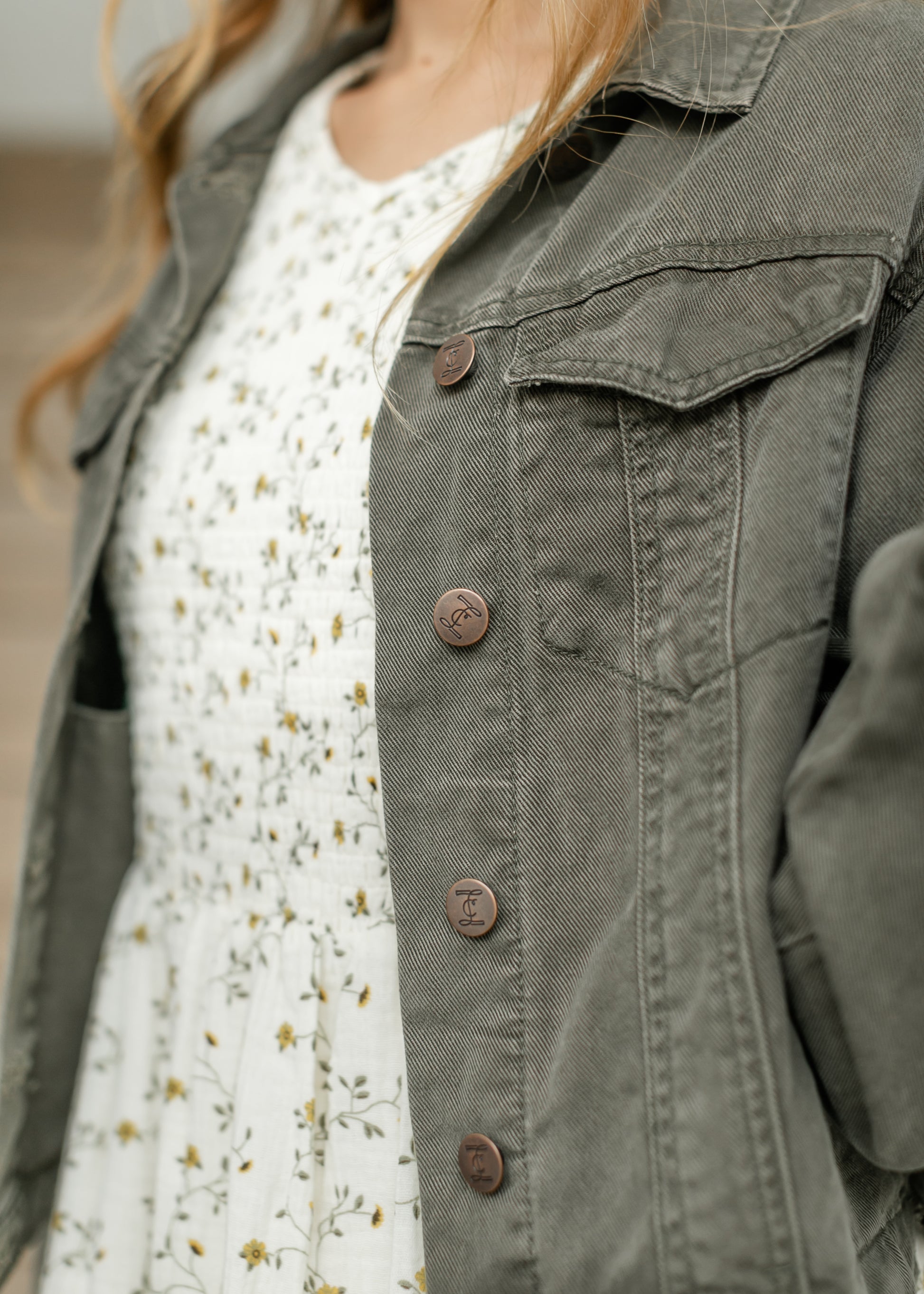 Shea Olive Lightweight Denim Jacket IC Tops