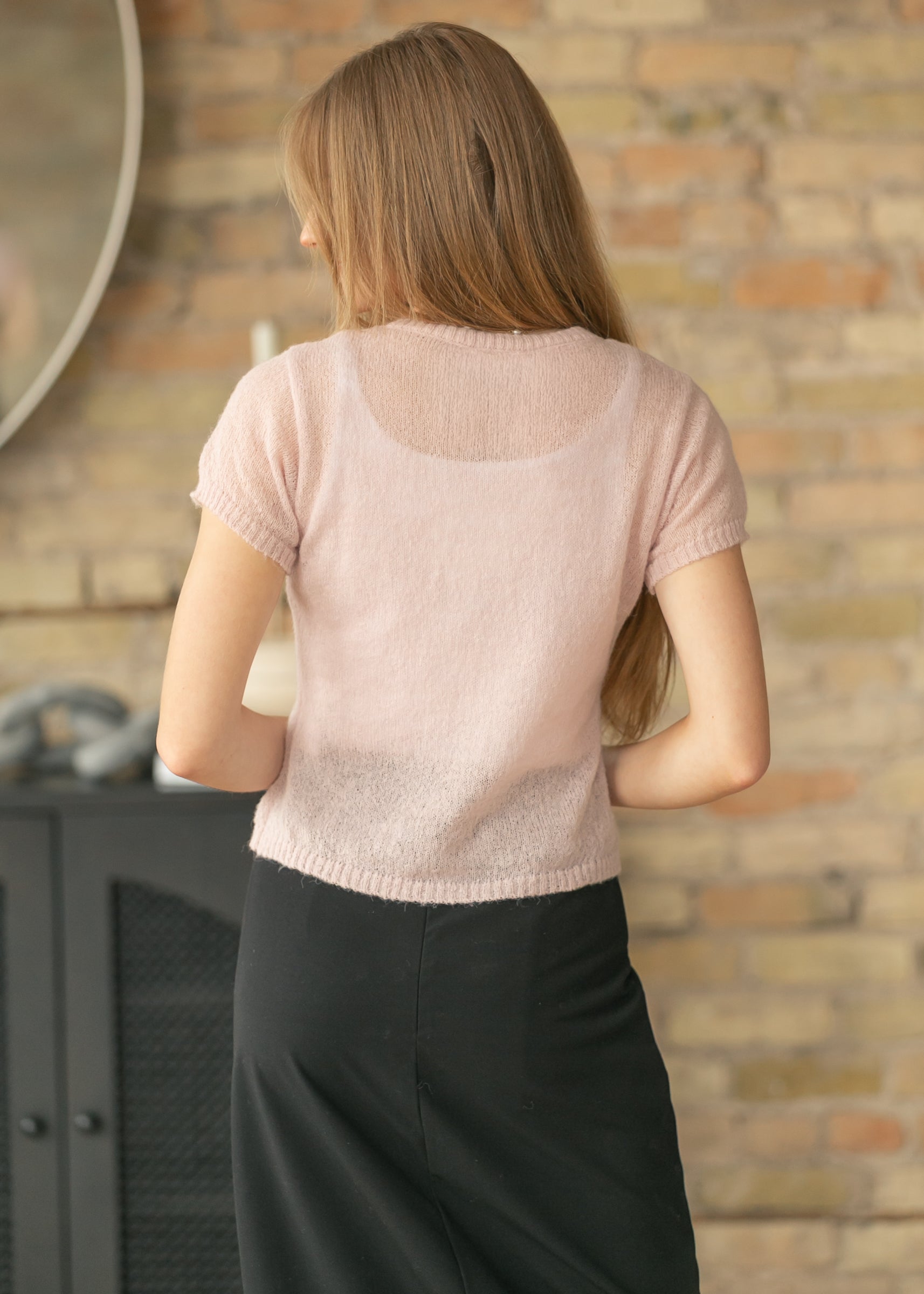 Sheer Knit Button Up Top FF Tops
