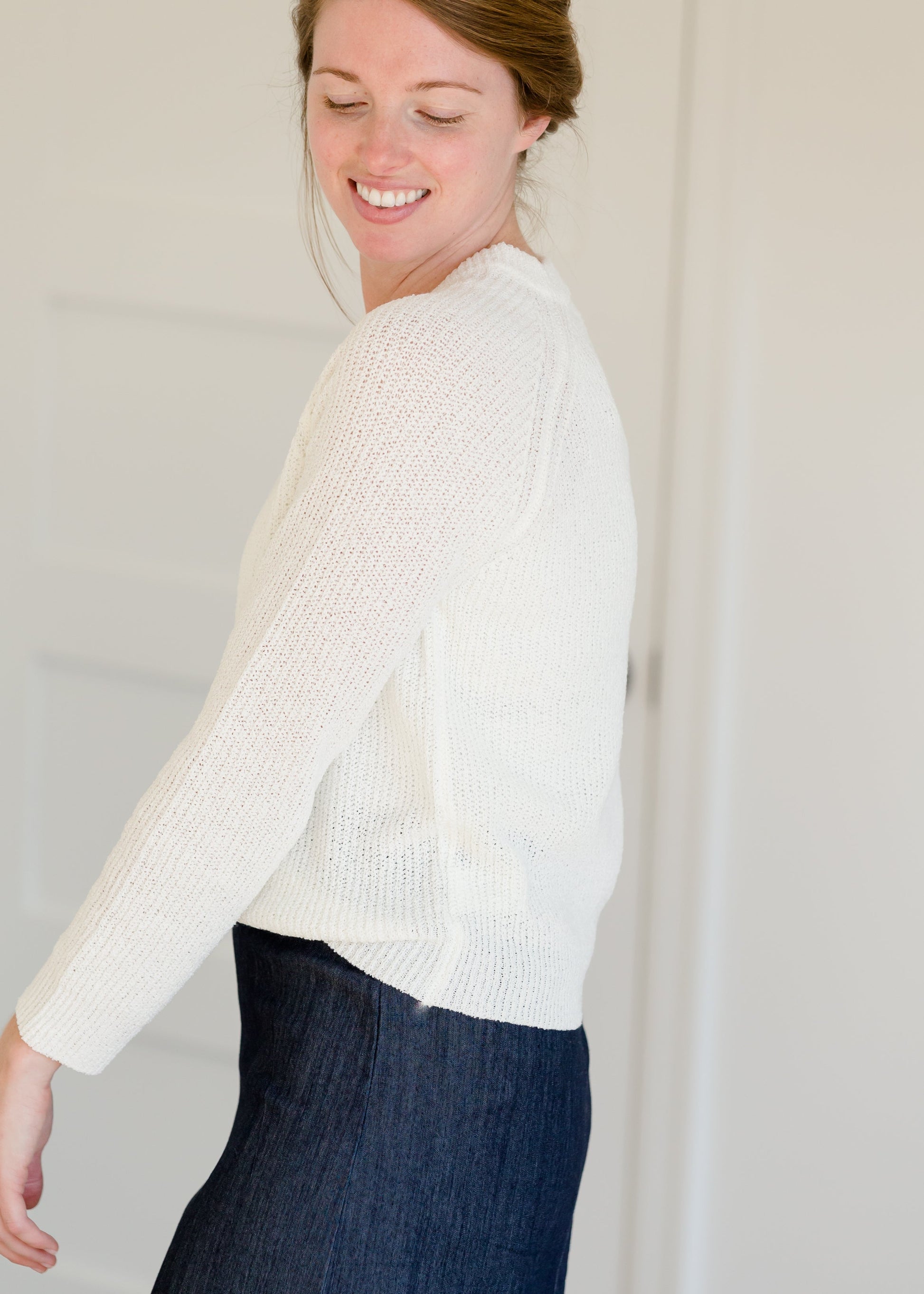 Sheer Knit Crewneck Sweater - FINAL SALE Tops