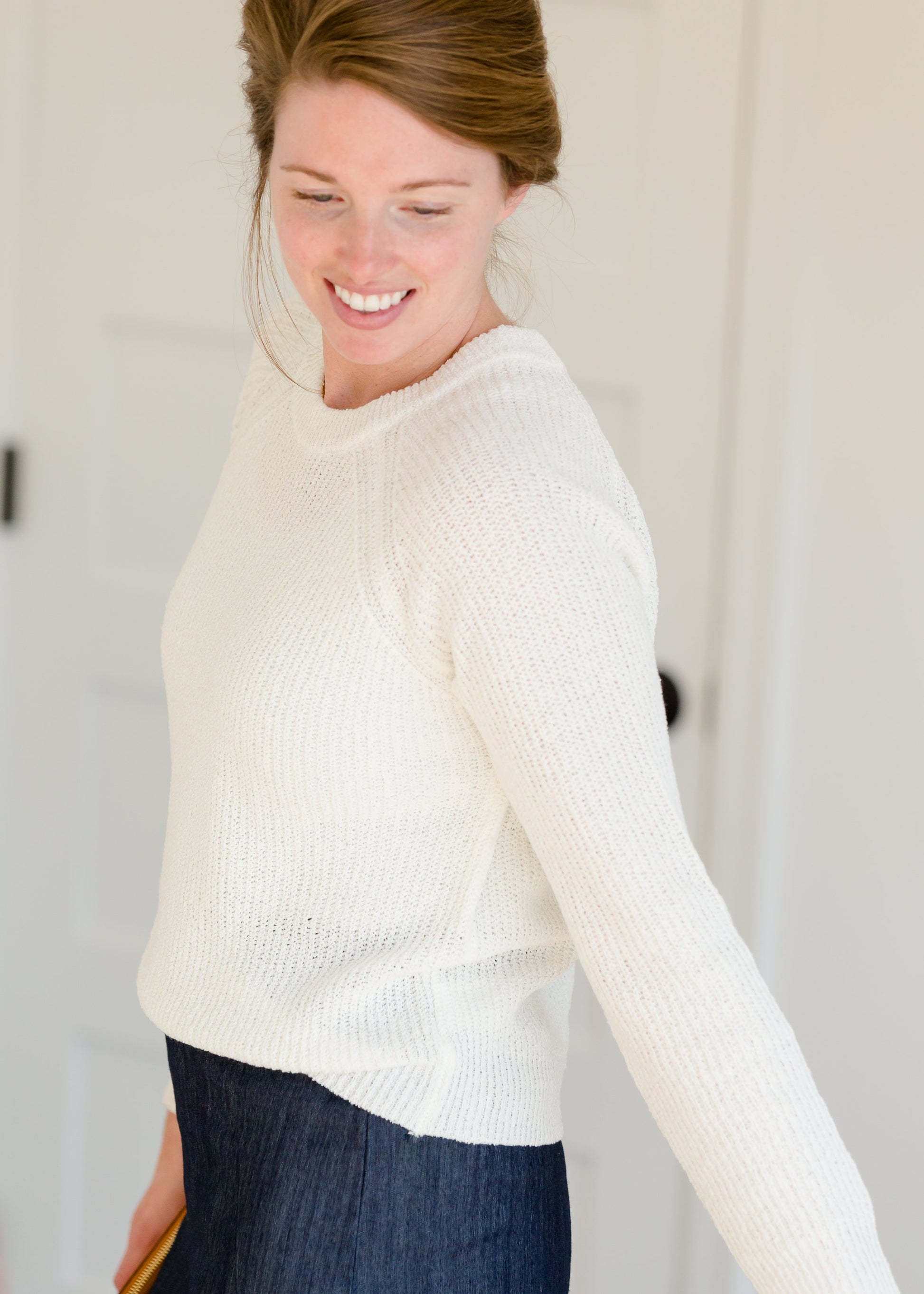 Sheer Knit Crewneck Sweater - FINAL SALE Tops