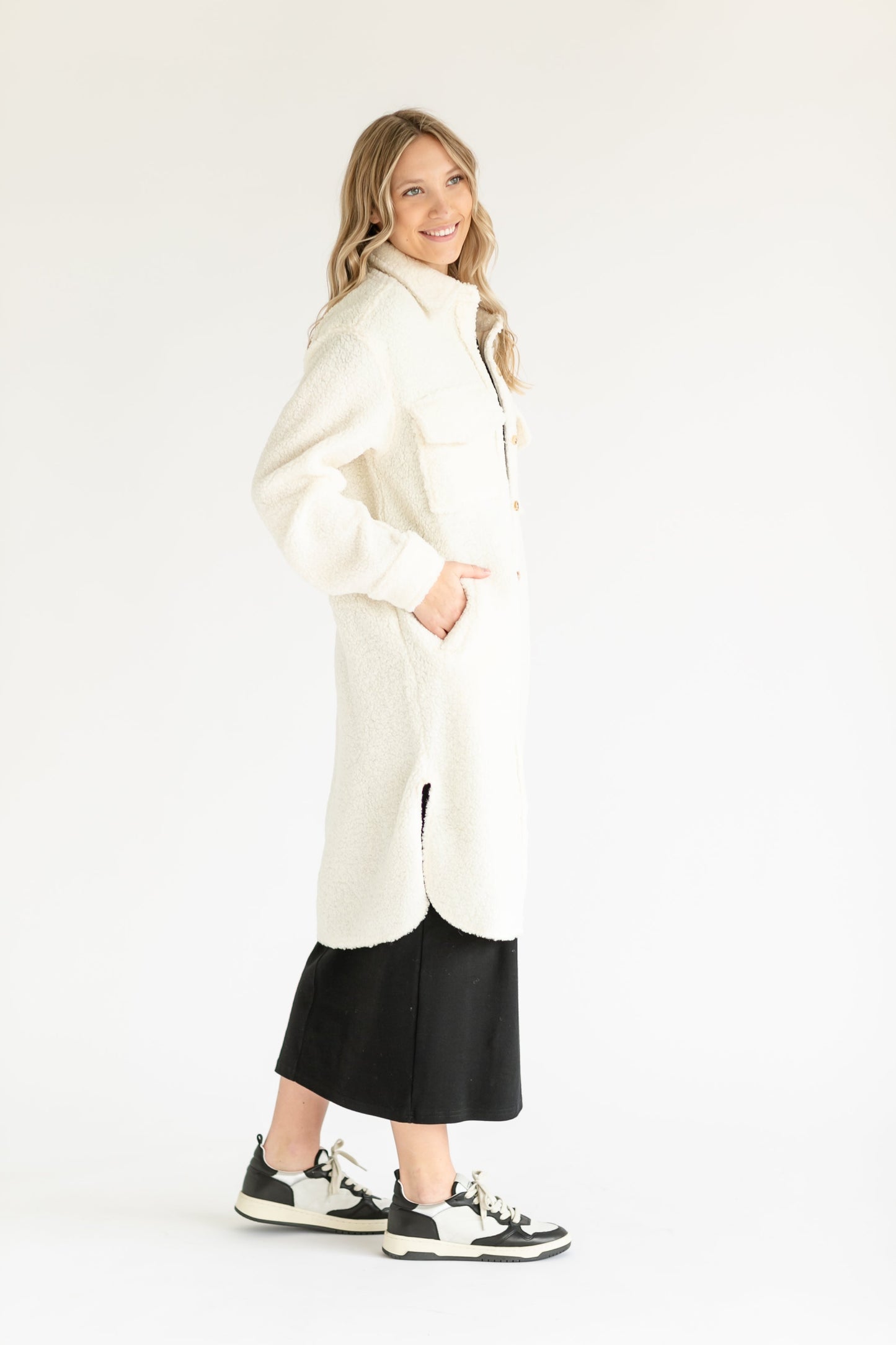 Sherpa Long Duster Button-Up Shacket FF Tops