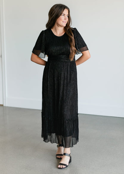 Shimmery Crinkle Maxi Dress FF Dresses Black / S