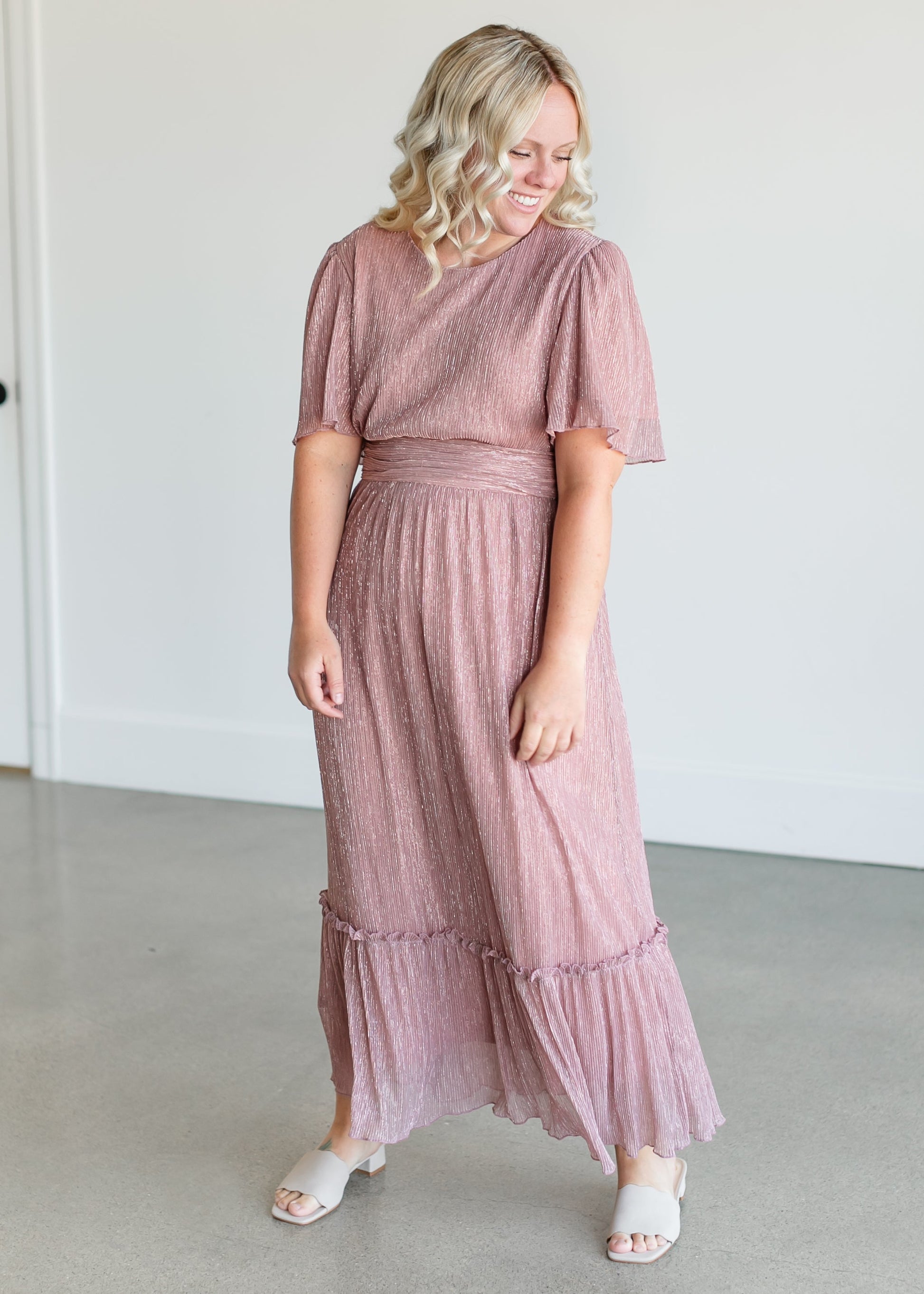 Shimmery Crinkle Maxi Dress FF Dresses Blush / S