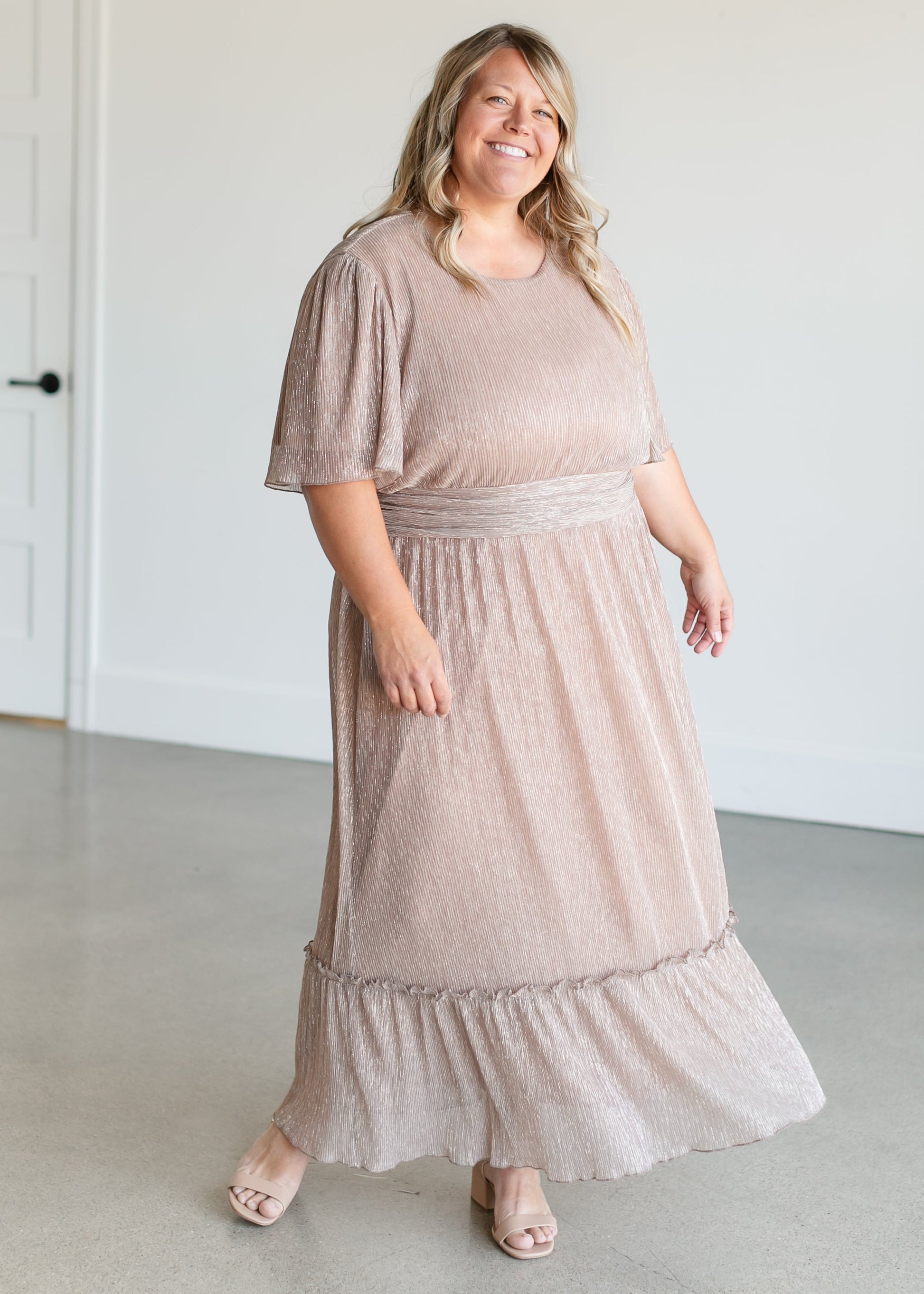 Shimmery Crinkle Maxi Dress FF Dresses Champagne / S