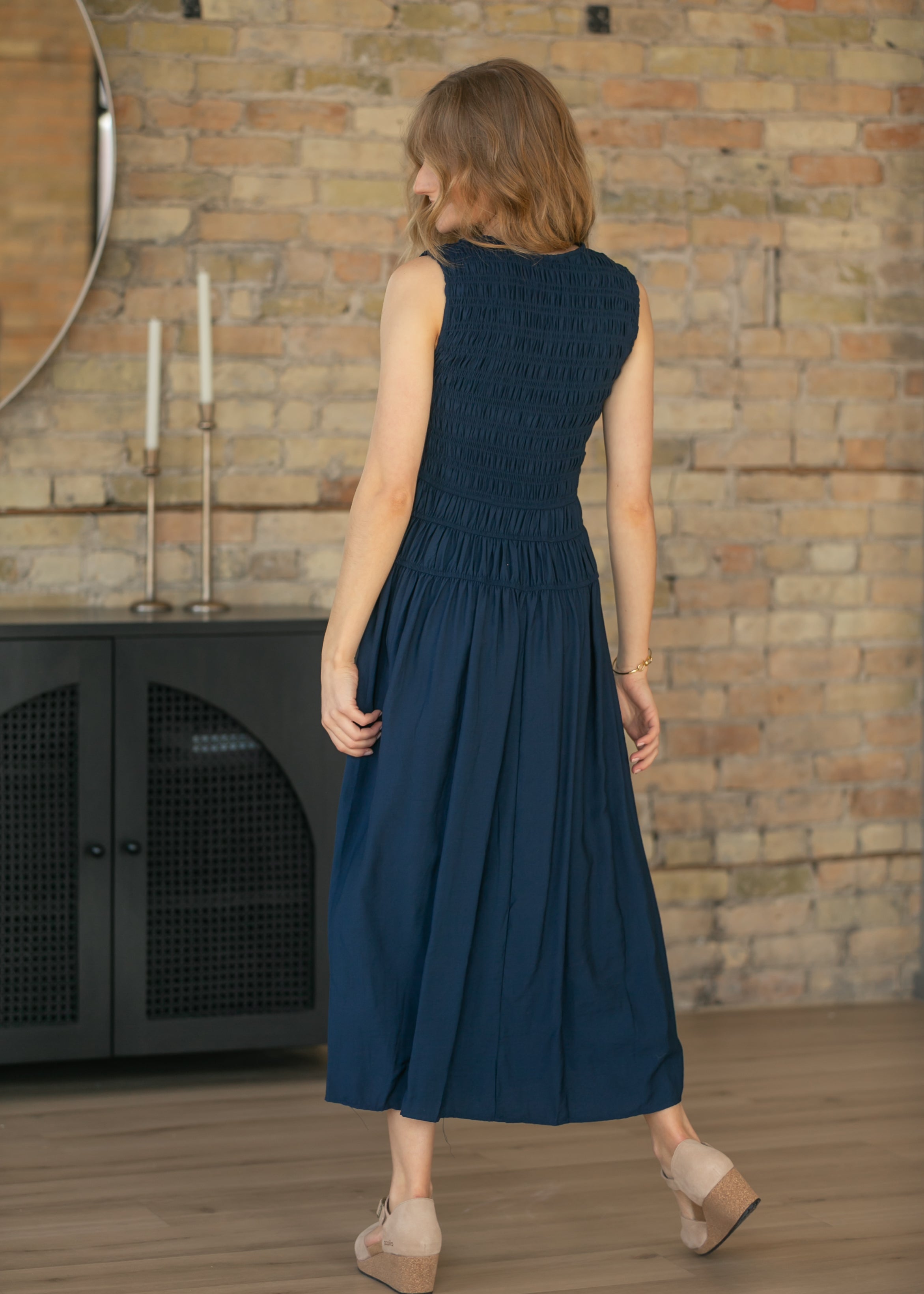 Shirred Front Tie Smocked Maxi Dress, Large