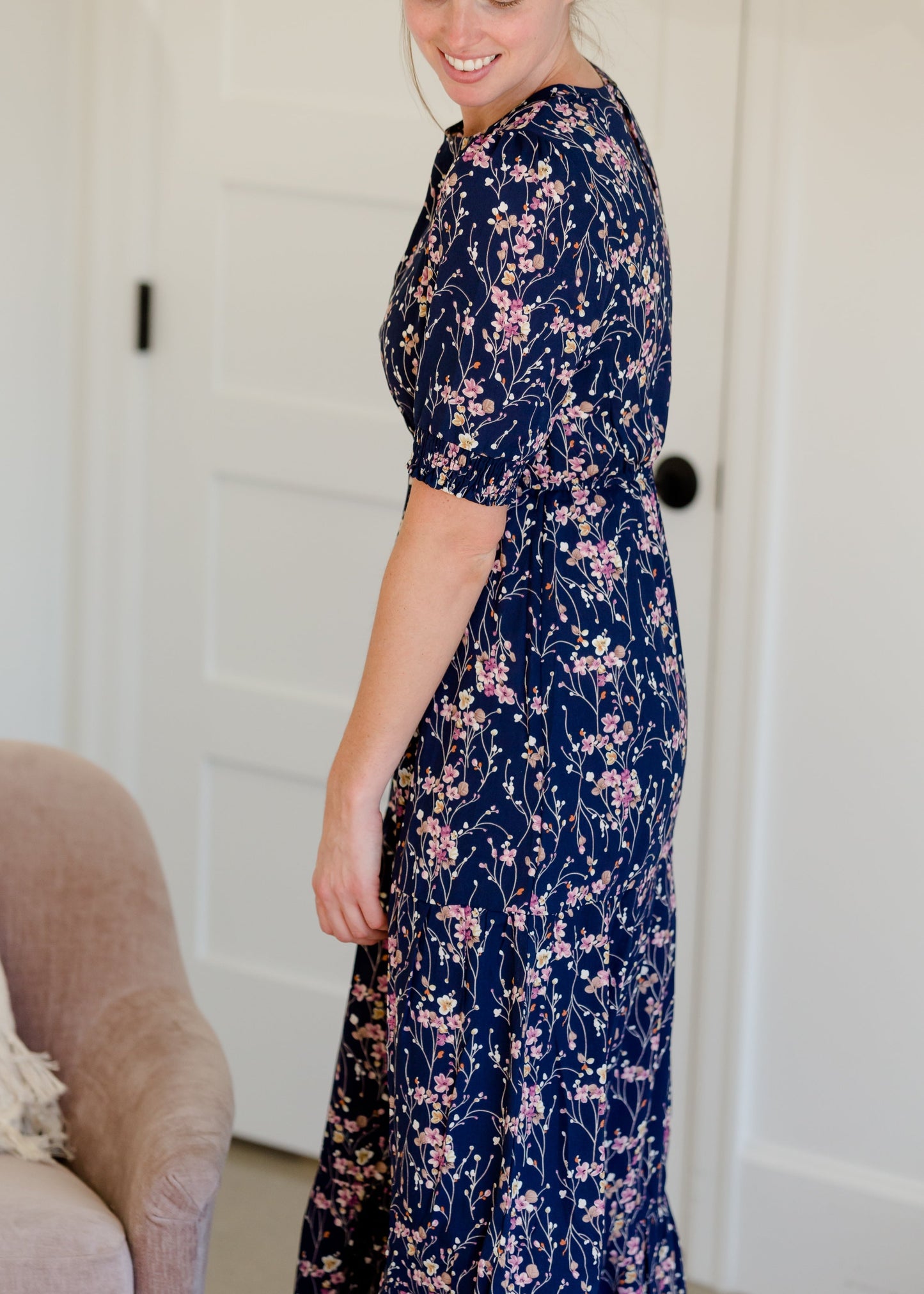 Short Puff Sleeve Floral Maxi Dress Dresses