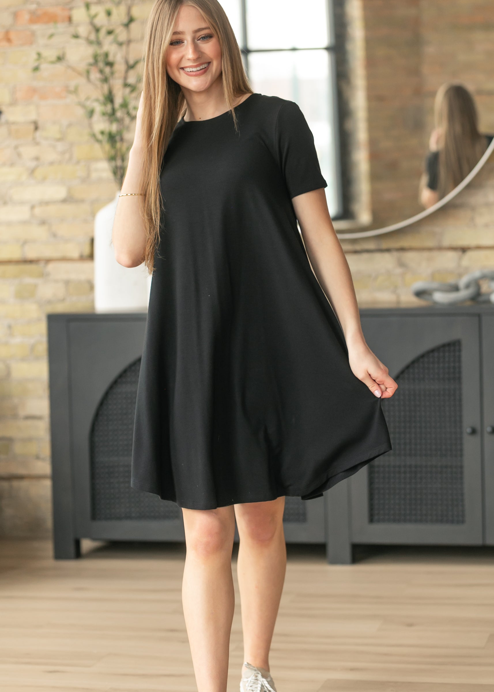 Short Sleeve A-Line Midi Dress FF Dresses