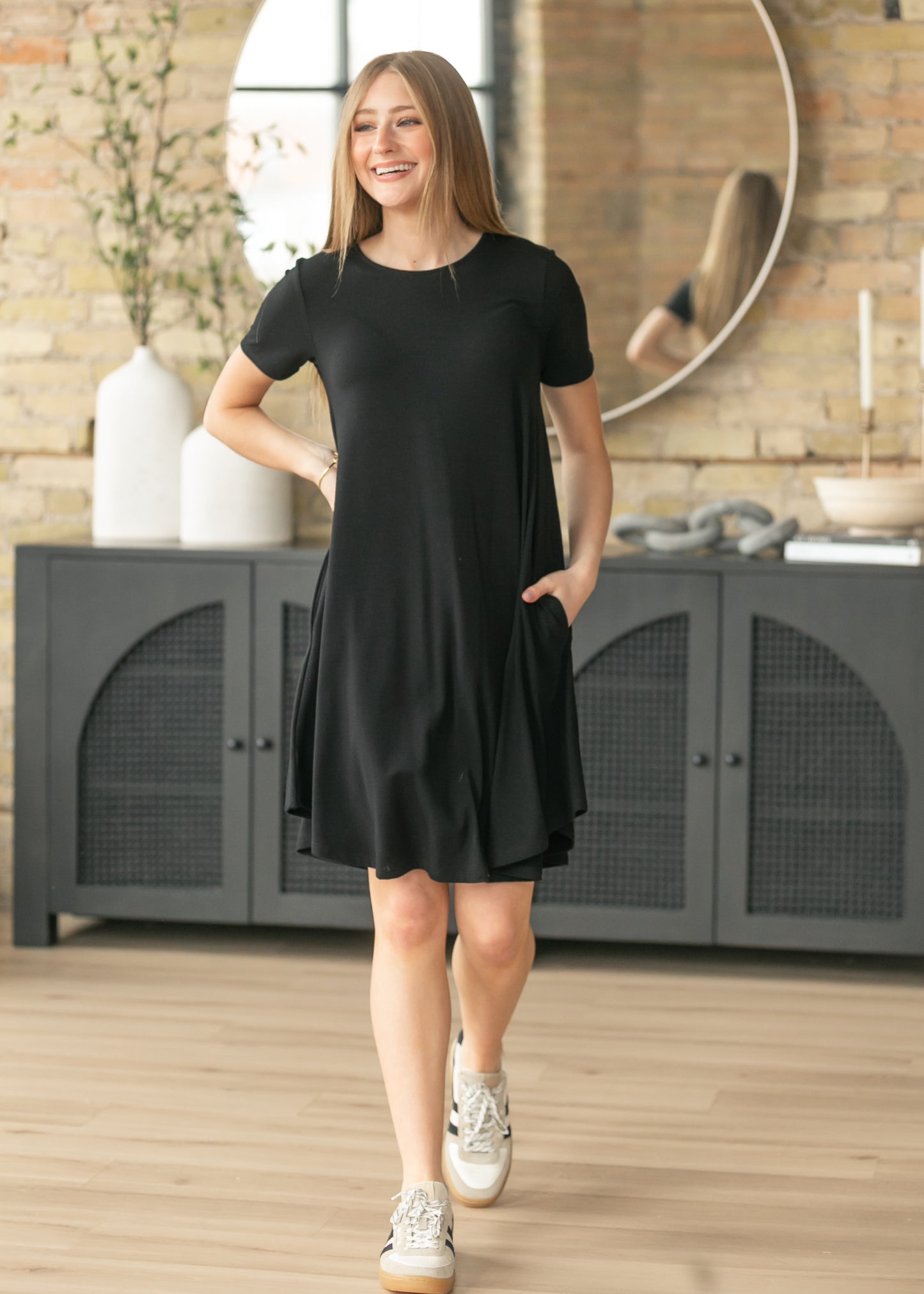 Short Sleeve A-Line Midi Dress FF Dresses
