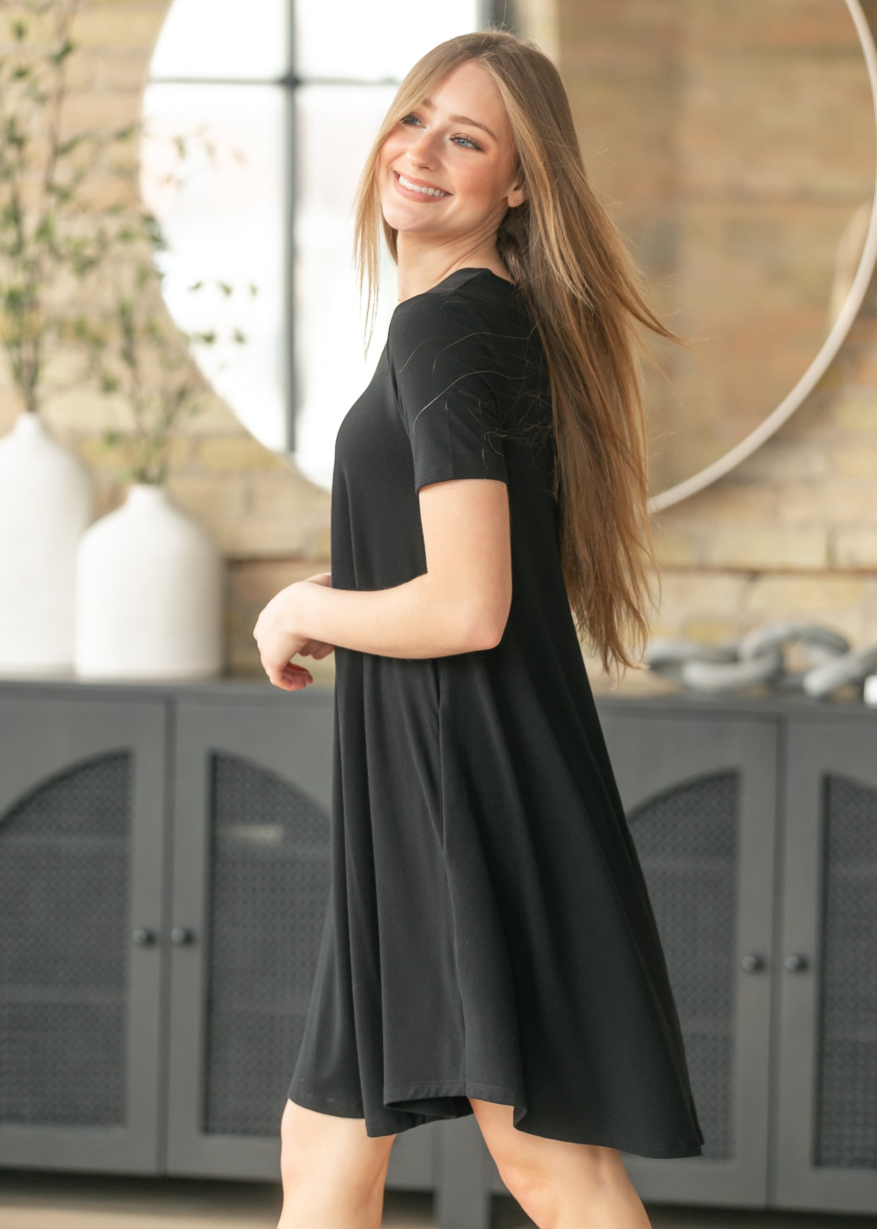 Short Sleeve A-Line Midi Dress FF Dresses