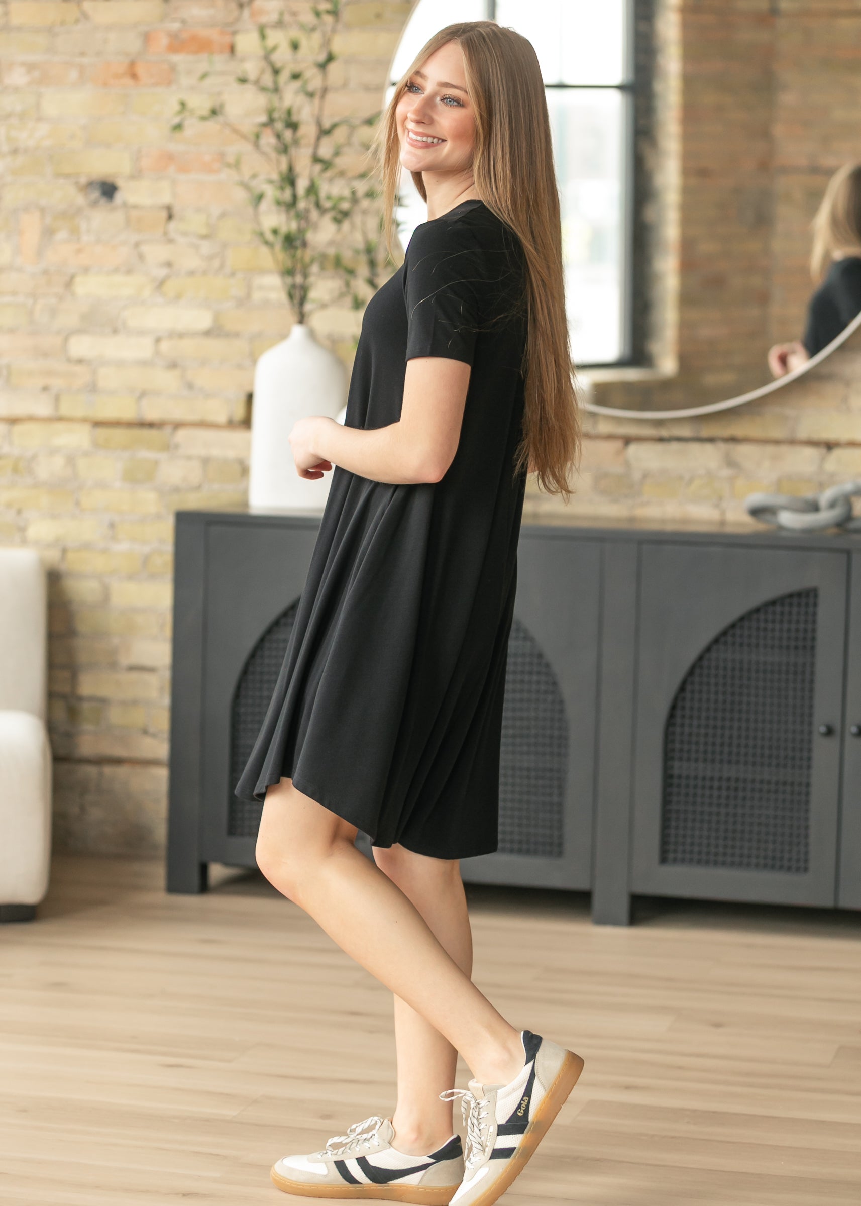 Short Sleeve A-Line Midi Dress FF Dresses