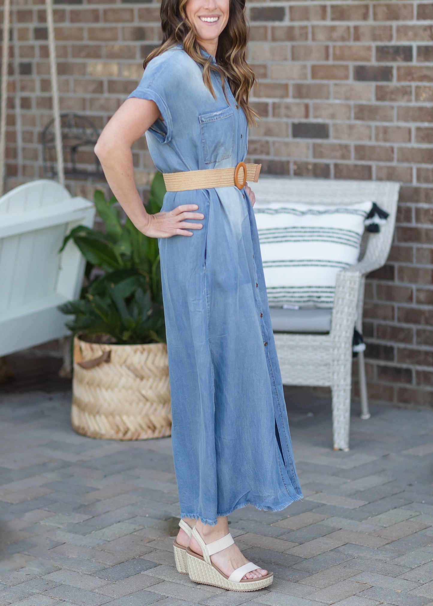 Short Sleeve Chambray Woven Maxi Dress - FINAL SALE Dresses