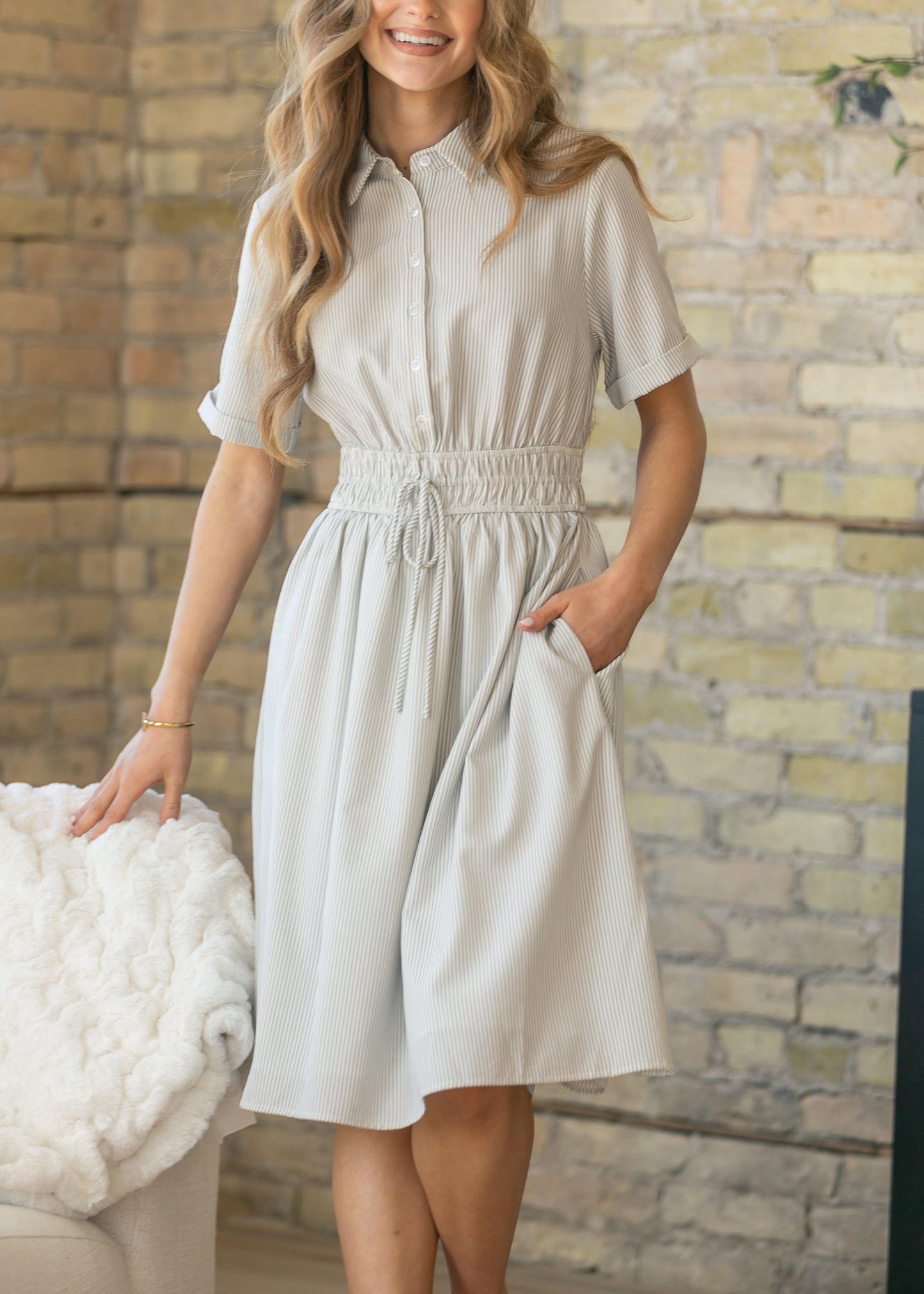 Short Sleeve Cuffed Midi Dress FF Dresses