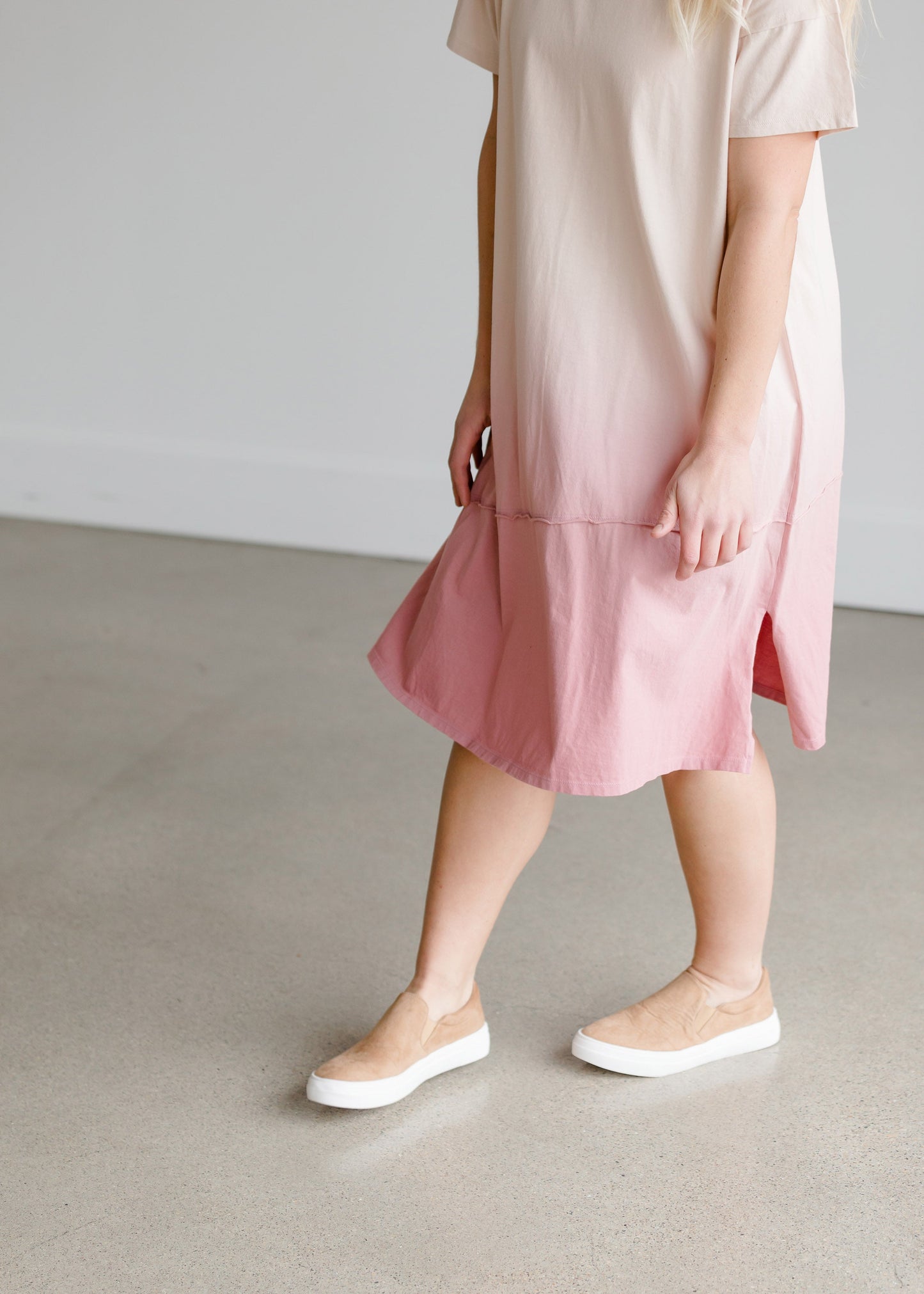 Short Sleeve Dip Dye Pink Midi Dress - FINAL SALE Dresses