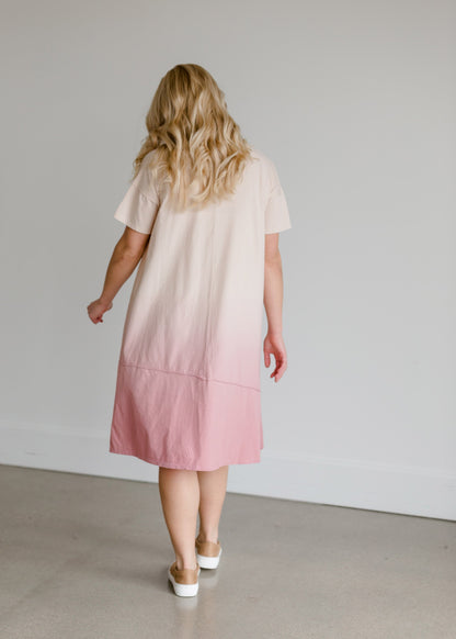 Short Sleeve Dip Dye Pink Midi Dress - FINAL SALE Dresses