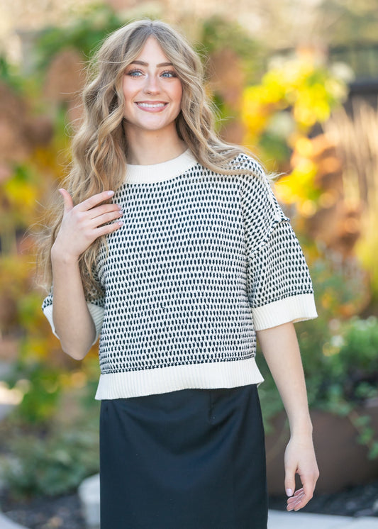 Short Sleeve Drop Shoulder Knit Top FF Tops