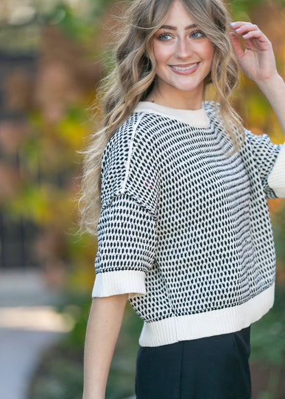 Short Sleeve Drop Shoulder Knit Top FF Tops