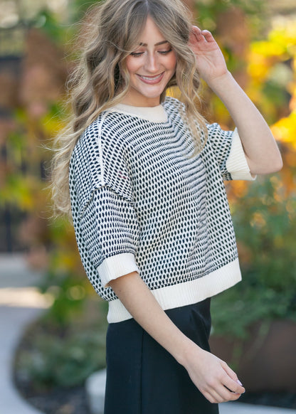 Short Sleeve Drop Shoulder Knit Top FF Tops