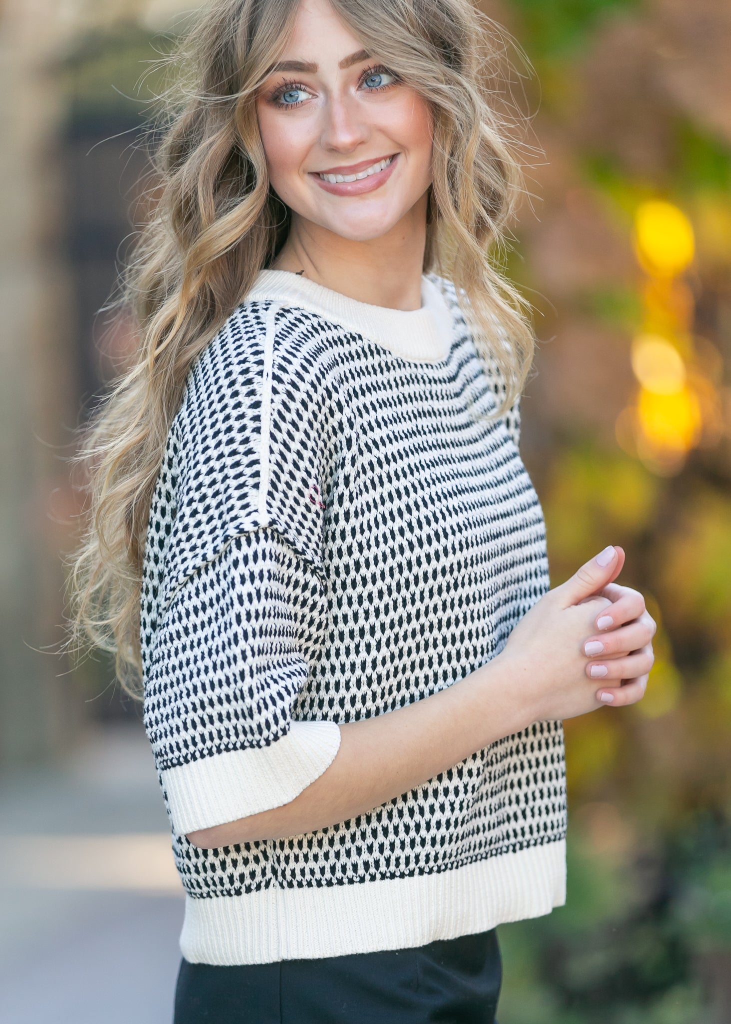 Short Sleeve Drop Shoulder Knit Top FF Tops