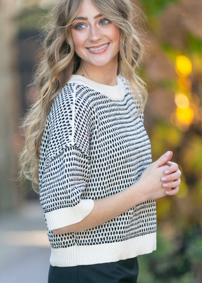 Short Sleeve Drop Shoulder Knit Top FF Tops