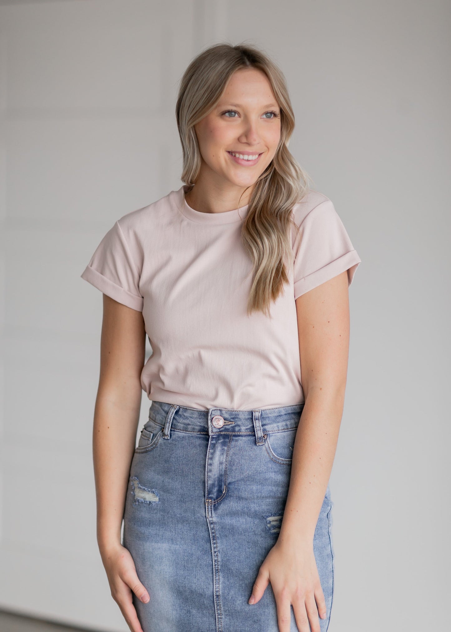 Short Sleeve Essential Basic Tee Tops Pale Pink / XS