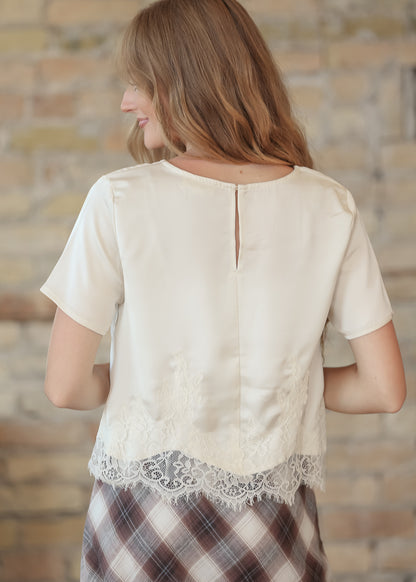 Short Sleeve Lace Trim Top FF Tops