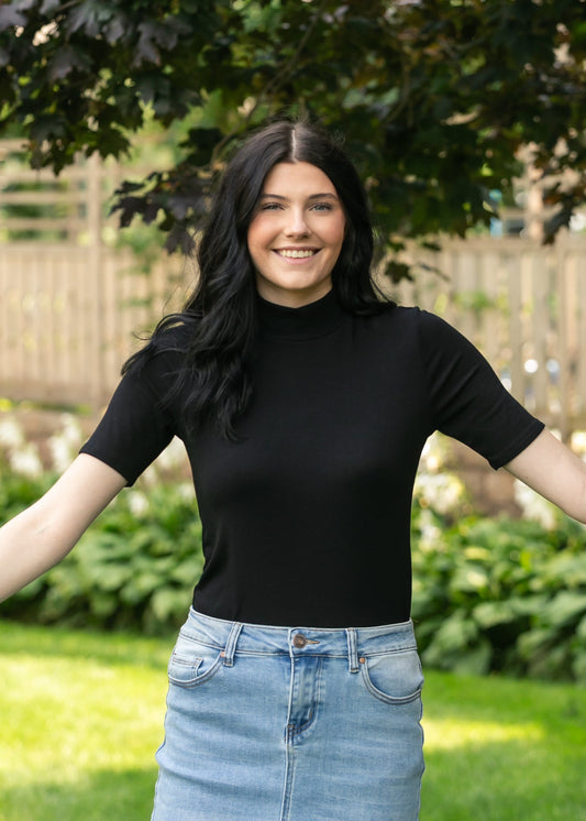 Short Sleeve Mock Neck Top FF Tops Black / S