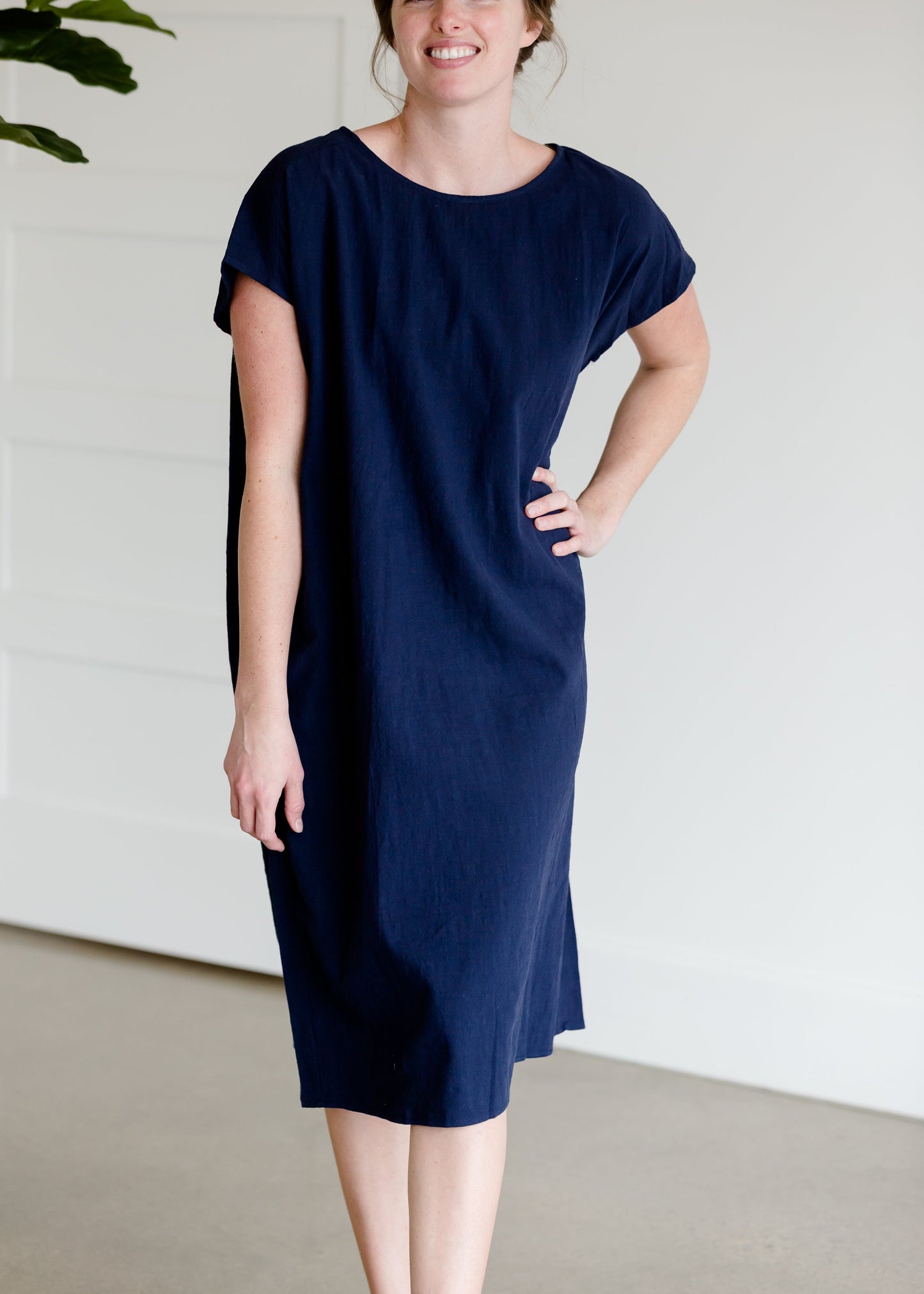 Short Sleeve Navy Cotton Midi Dress - FINAL SALE FF Dresses