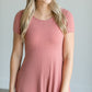 Short Sleeve Ribbed A-Line Midi Dress Dresses