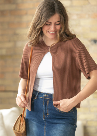 Short Sleeve Single Button Cardigan FF Tops