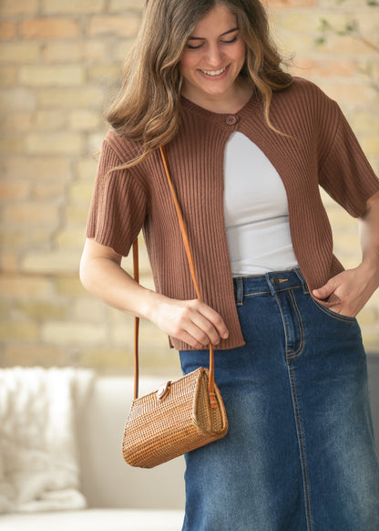 Short Sleeve Single Button Cardigan FF Tops