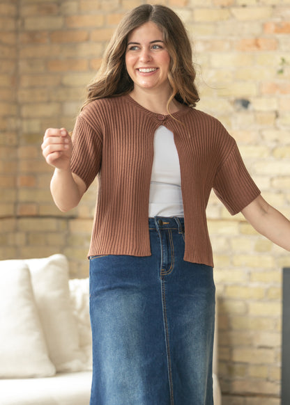 Short Sleeve Single Button Cardigan FF Tops