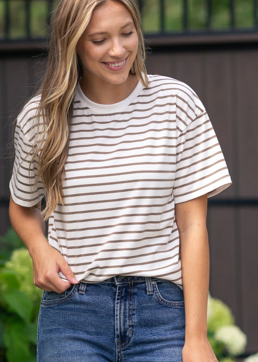 Short Sleeve Stripe Crewneck Tee FF Tops