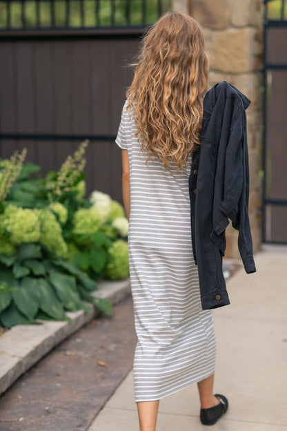 Short Sleeve Striped Knit Dress FF Dresses