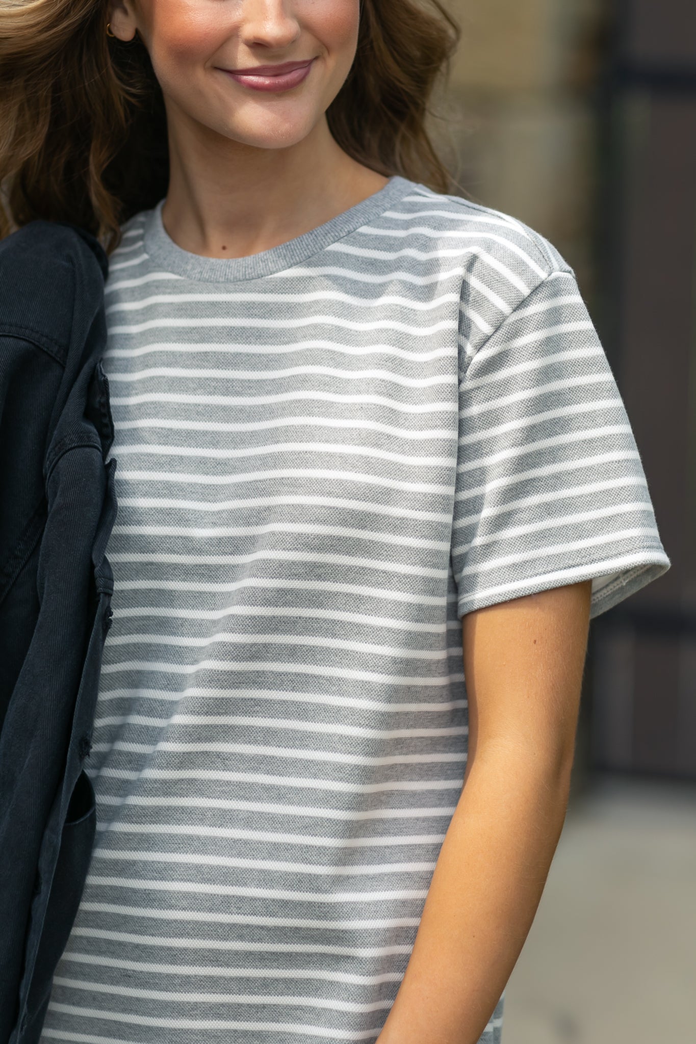 Short Sleeve Striped Knit Dress FF Dresses