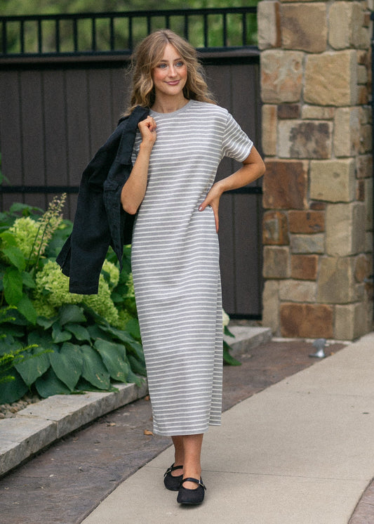Short Sleeve Striped Knit Dress FF Dresses
