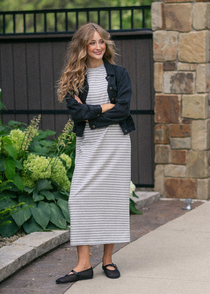 Short Sleeve Striped Knit Dress FF Dresses