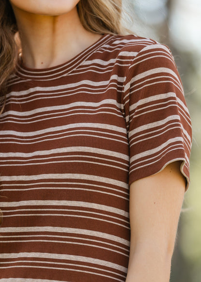 Short Sleeve Striped Knit Dress FF Dresses