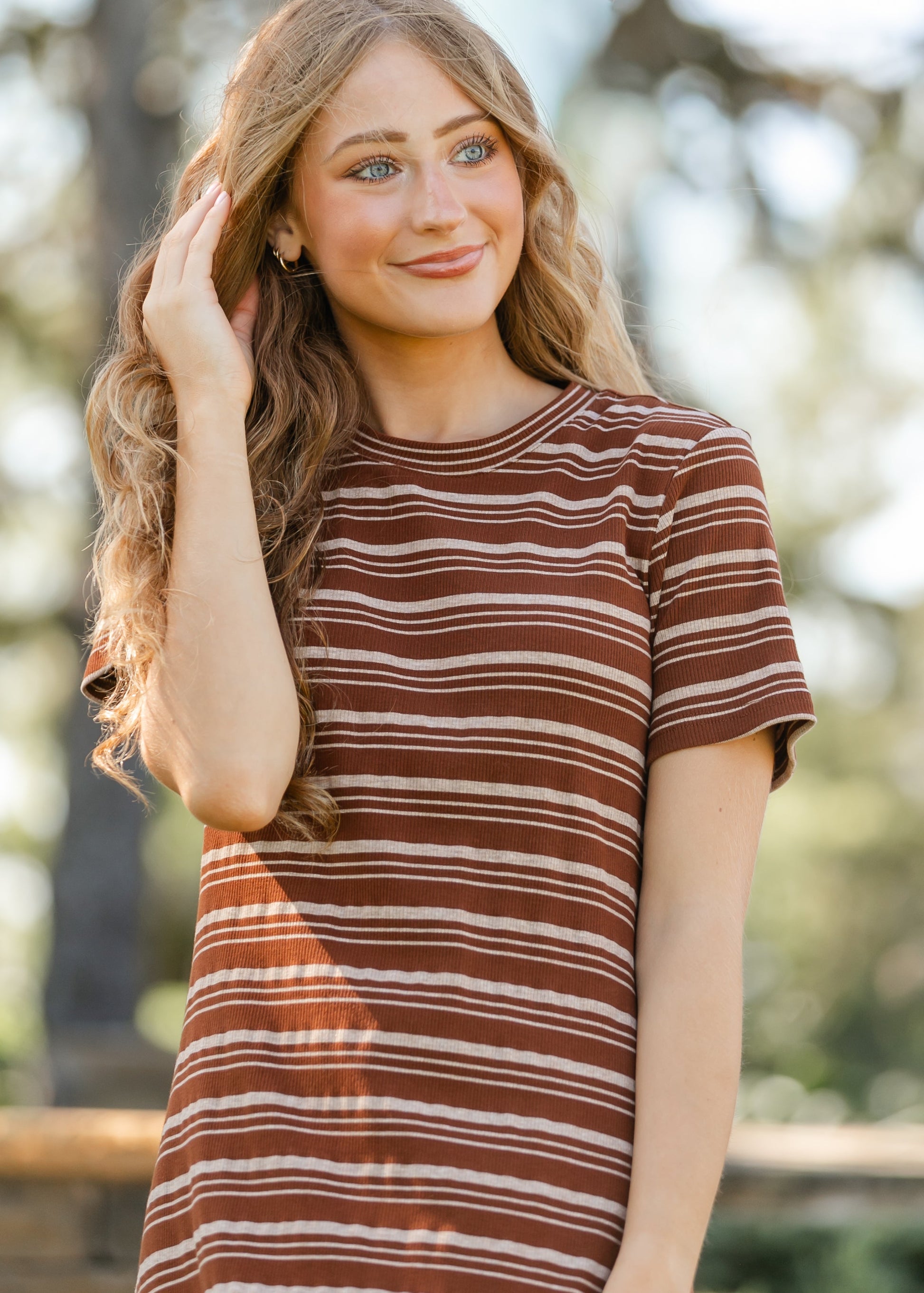 Short Sleeve Striped Knit Dress FF Dresses