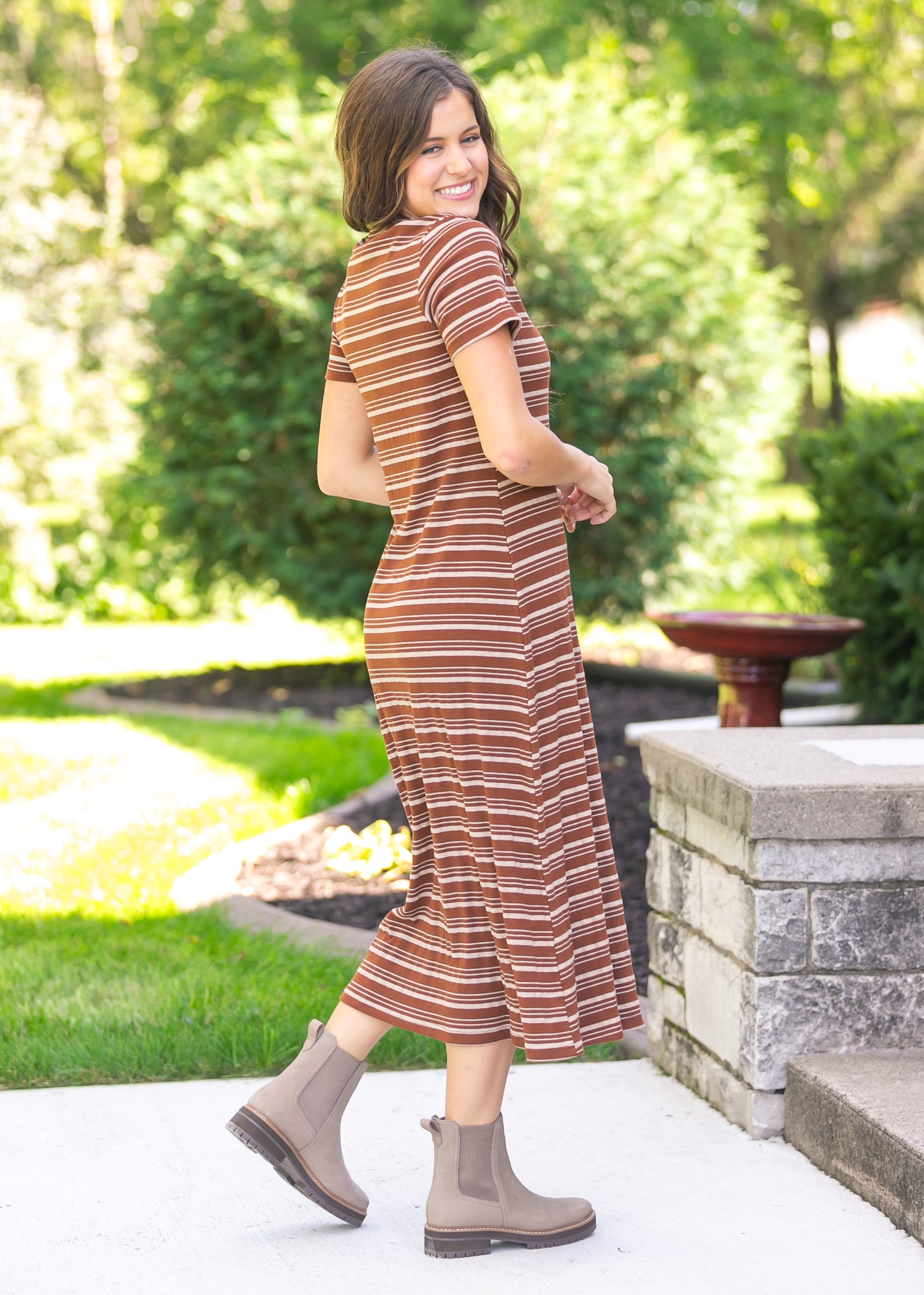 Short Sleeve Striped Knit Dress FF Dresses
