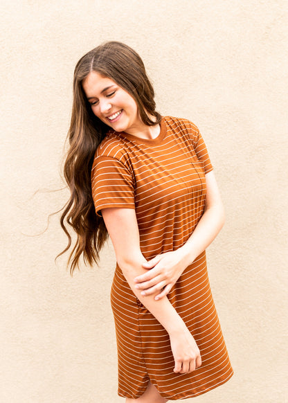 Short Sleeve Striped T-shirt Midi Dress Dresses